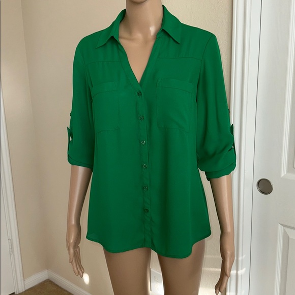 Express Vibrant Green Button-Down Shirt Size S/P. - Picture 3 of 16